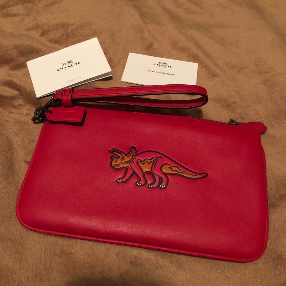 Coach Triceratops Dinosaur Red Wristlet Purse